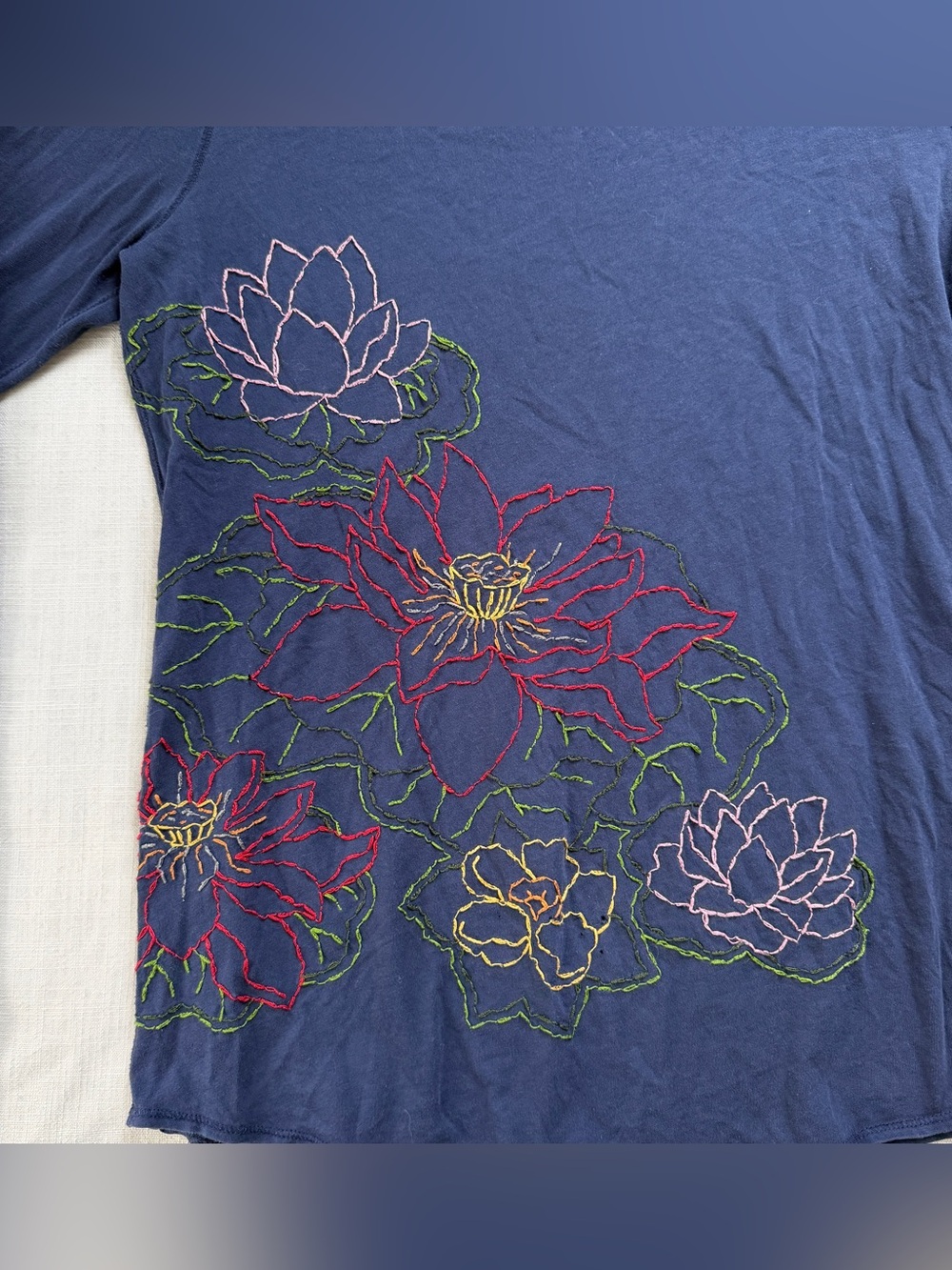 Vintage Lucky Brand Lotus Embroidered Cotton Long Sleeve Top L Boho - Picture 2 of 10